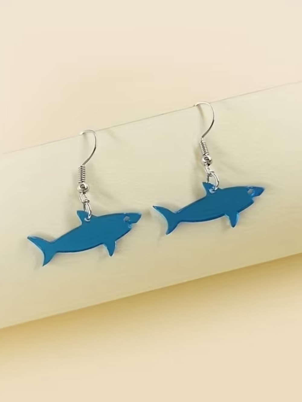 Blue Shark Fish Dangle Earrings - Lightweight Fishhook Earrings